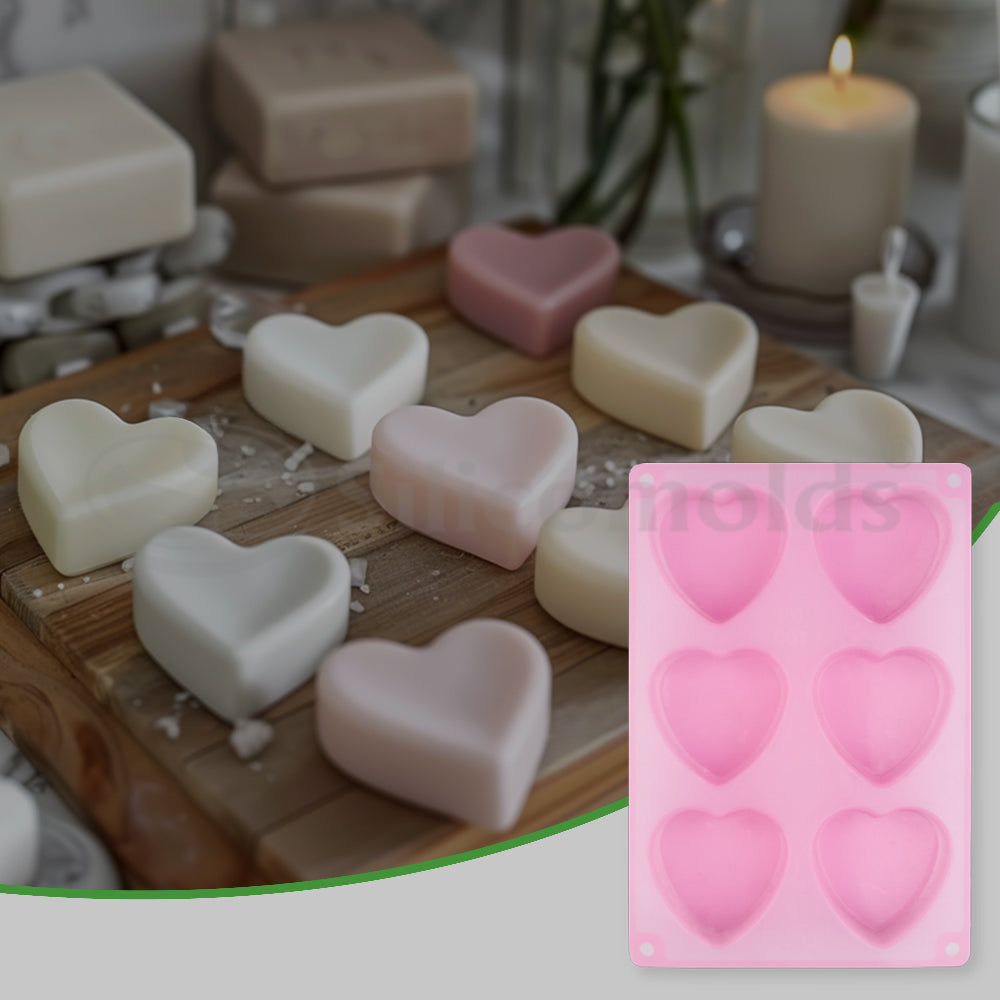 SILICOMOLDS - 100gms - Heart Shape - 6 Cavities Silicone Soap Mold-URP003SM